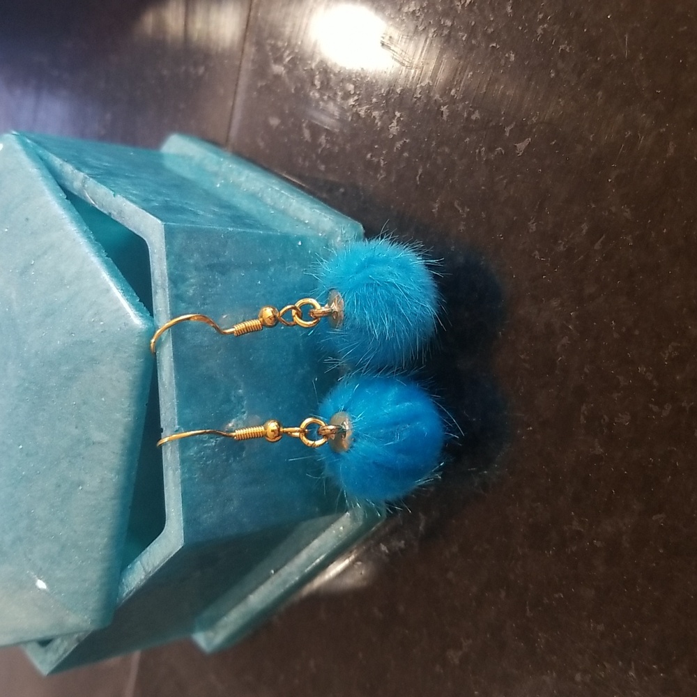 Bright Blue Pom-pom Earrings.